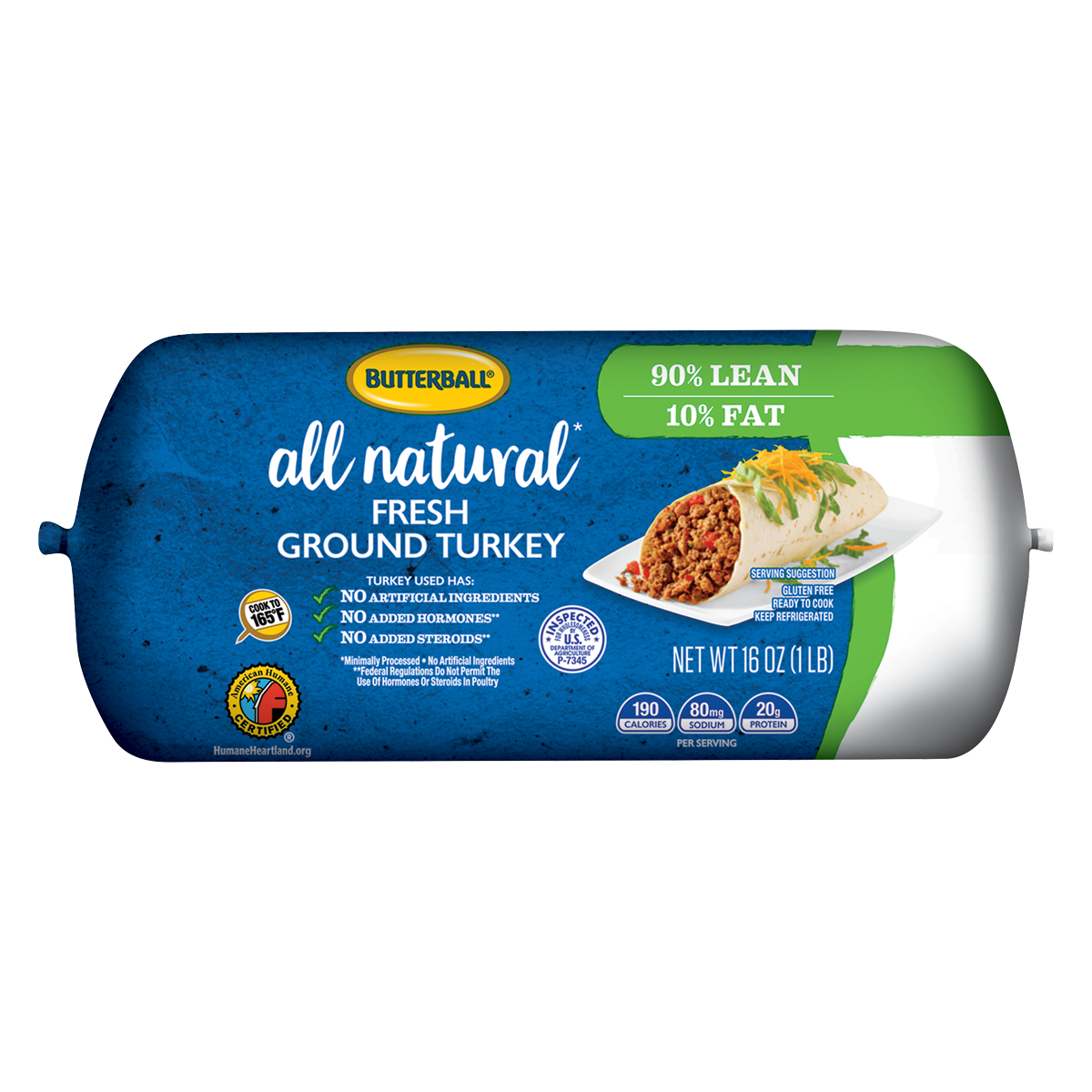 Fresh All Natural* Ground Turkey 90/10 Roll | Butterball