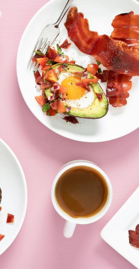 Image of Avocado Egg Bake with Candied Turkey Bacon